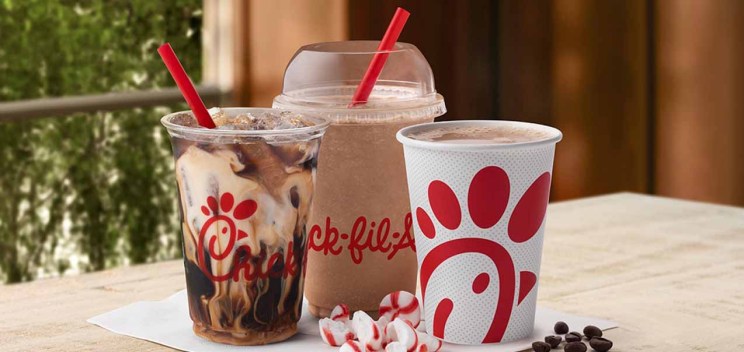 Peppermint Cream Coffee, Peppermint Cream Cold Brew and Frosted Peppermint Cream Coffee with peppermint candies and chocolate.