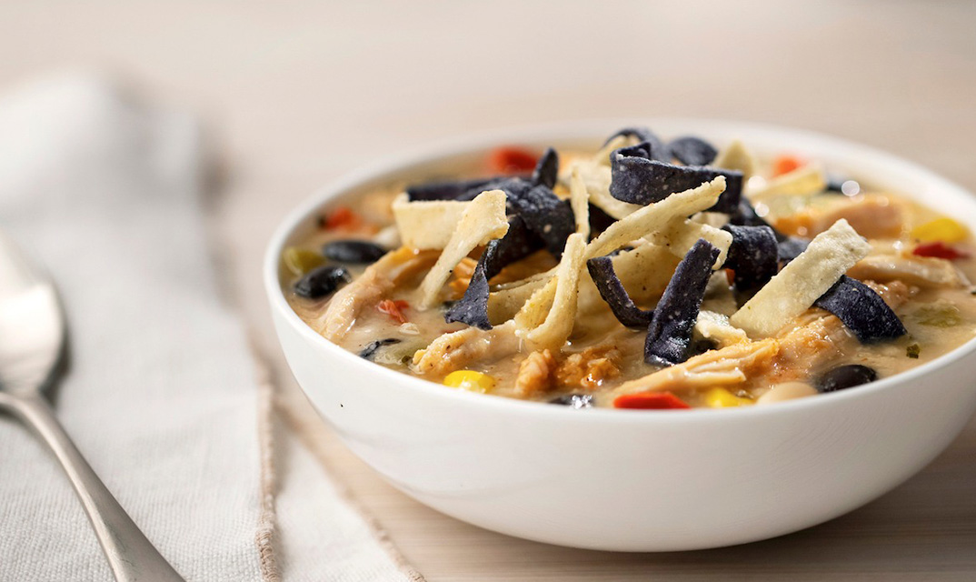 Chicken Tortilla Soup in a white bowl.