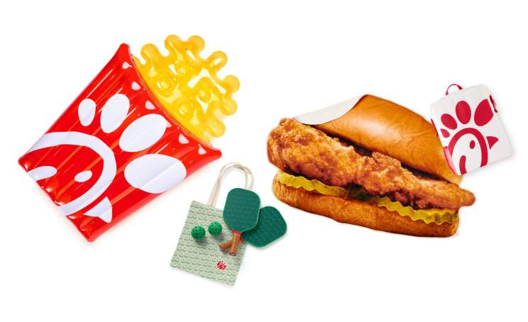 Playful items designed to resemble popular Chick-fil-A menu items.