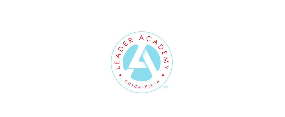 Circular logo with a stylized blue "A" and red text reading "Leader Academy Chick-fil-A."