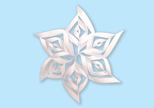 White paper Fancy Snowflake craft on blue background