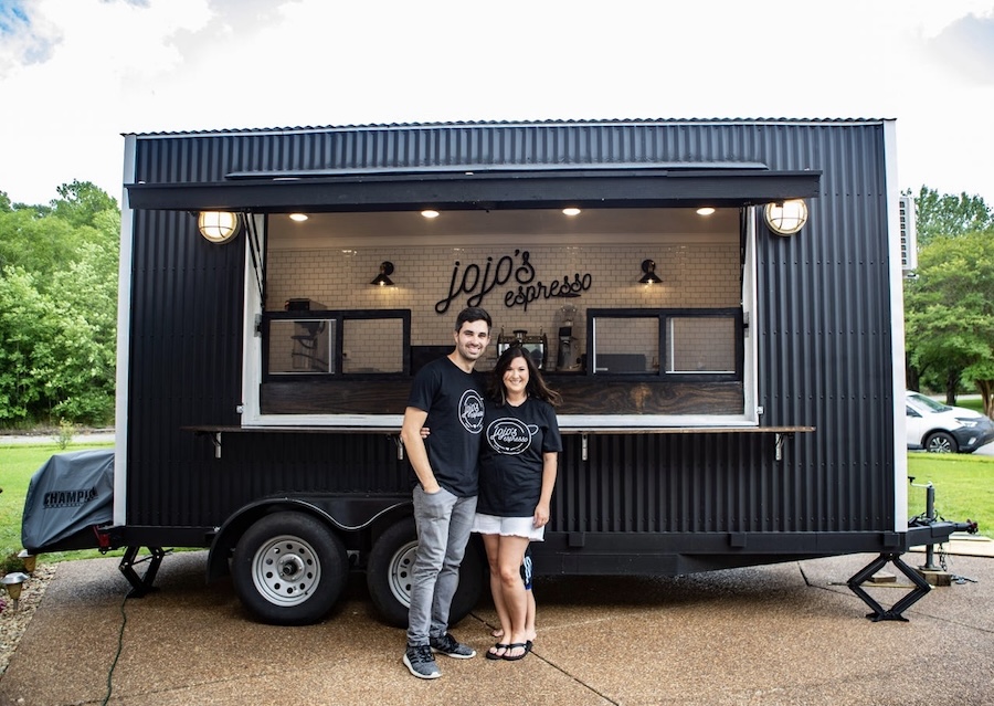 Taylor and Hana outside of JoJo’s Espresso food truck