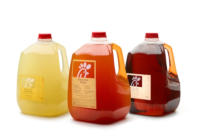 A gallon of Chick-fil-A® Lemonade, a gallon of Sunjoy® beverage and a gallon of Iced Tea 