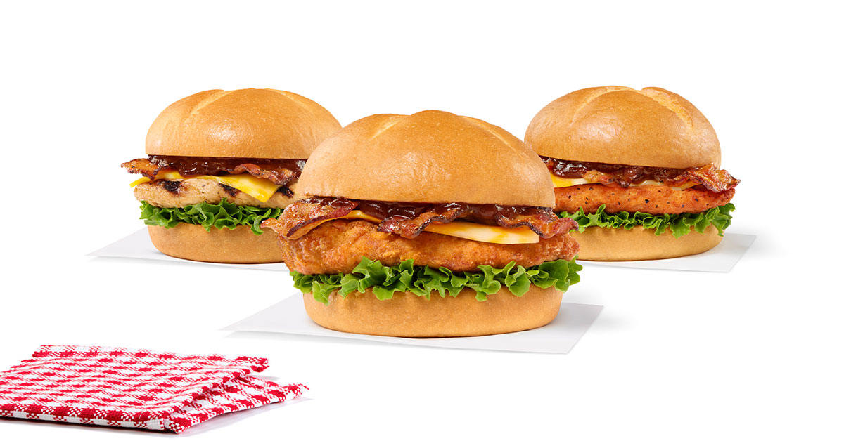 Three variations of Smokehouse BBQ Bacon Sandwiches