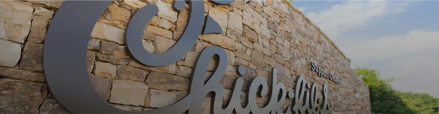 Closeup of the Chick-fil-A Support Center sign
