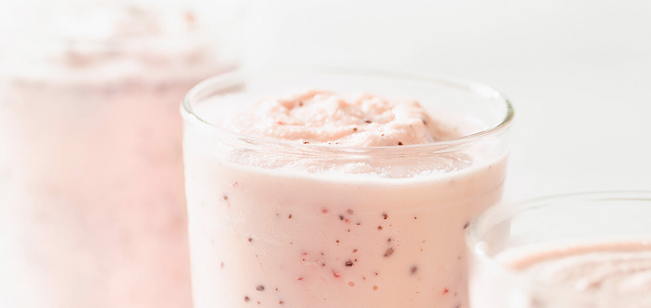 Closeup of Peppermint Chip Milkshake in a glass.