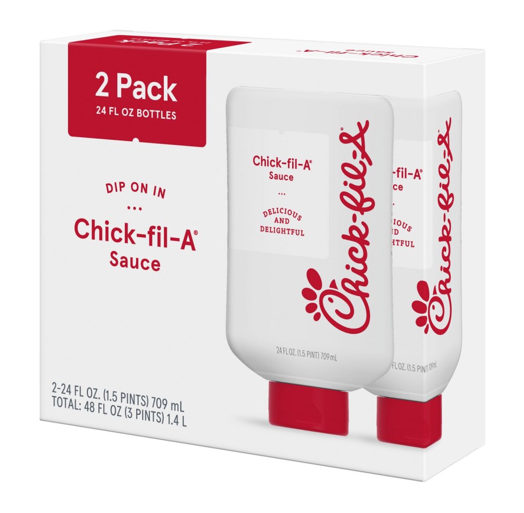 A two-pack box of 24 ounce Chick-fil-A Sauce bottles.