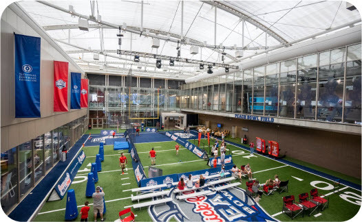 Exterior view of the Chick-fil-A College Football Hall of Fame in Atlanta, Georgia