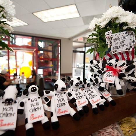 A group of stuffed cow toys.