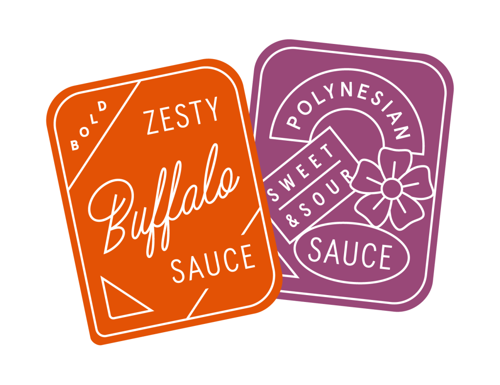 Zesty Buffalo Sauce and Polynesian Sauce label graphic