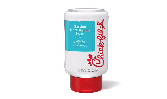 8oz bottle of Garden Herb Ranch Sauce on a white background