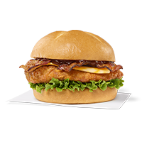 Original Smokehouse BBQ Bacon Sandwich with chicken, bacon, cheese, lettuce, and barbecue sauce on a bun.