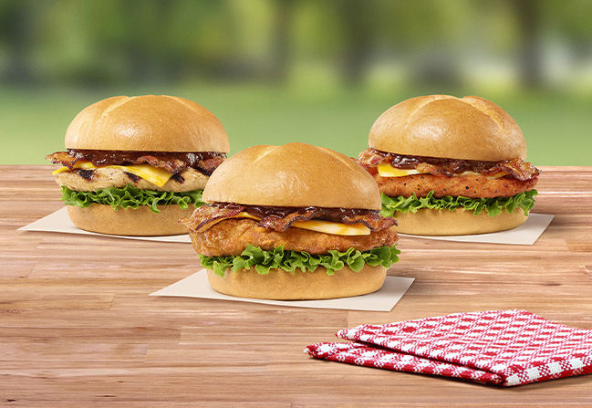 Three variations of Smokehouse BBQ Bacon Sandwiches