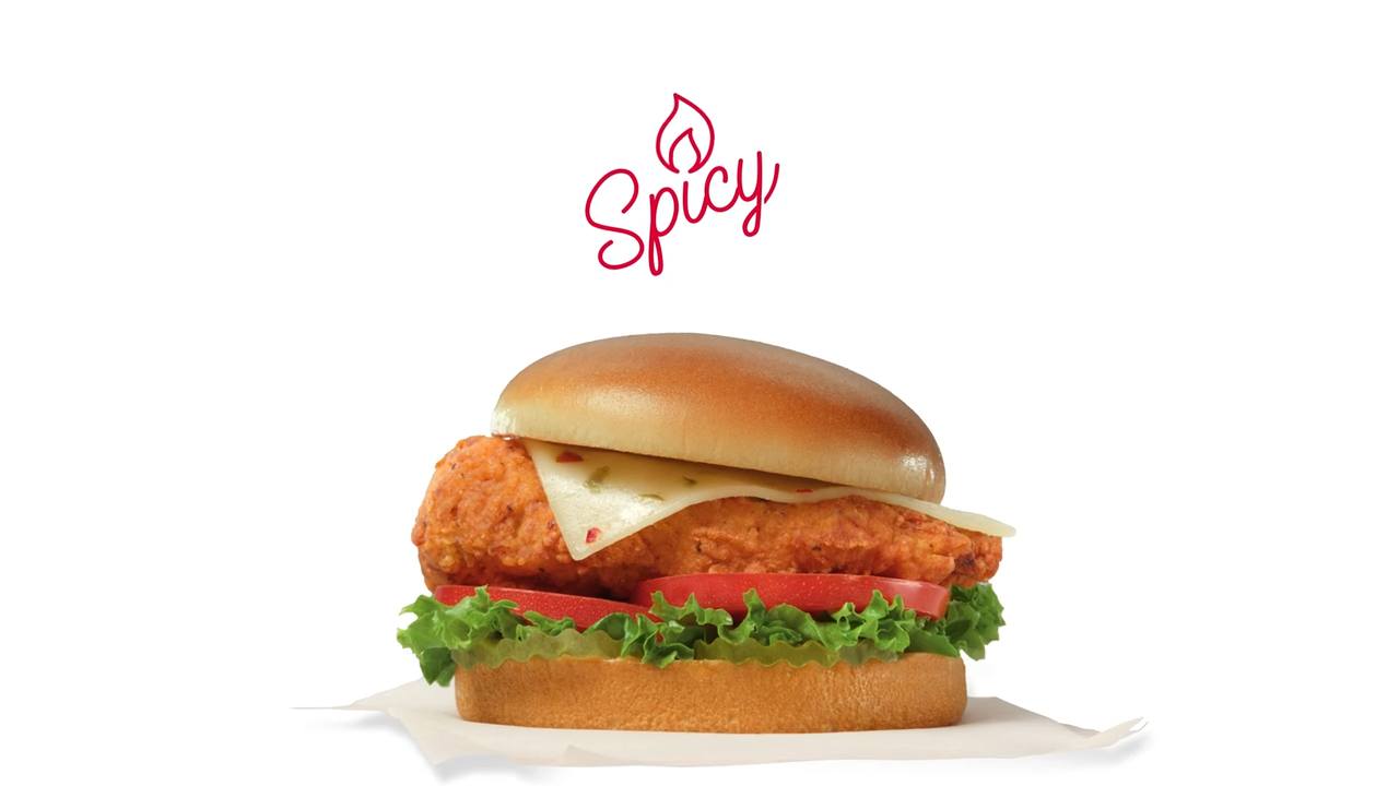 Chick-fil-A Spicy Chicken sandwich with the word Spicy
