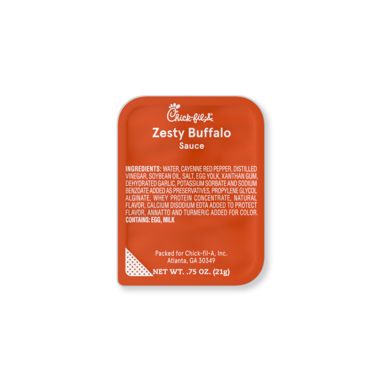 Single serve container of Zesty Buffalo Sauce