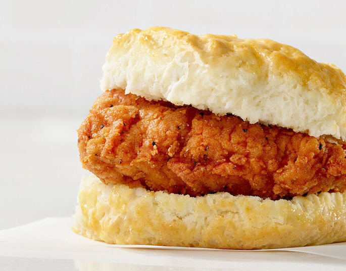 Chick-fil-A Spicy Chicken Biscuit on a white napkin