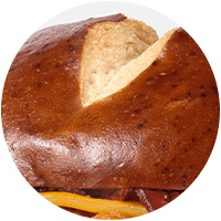 Closeup of a pretzel bun.