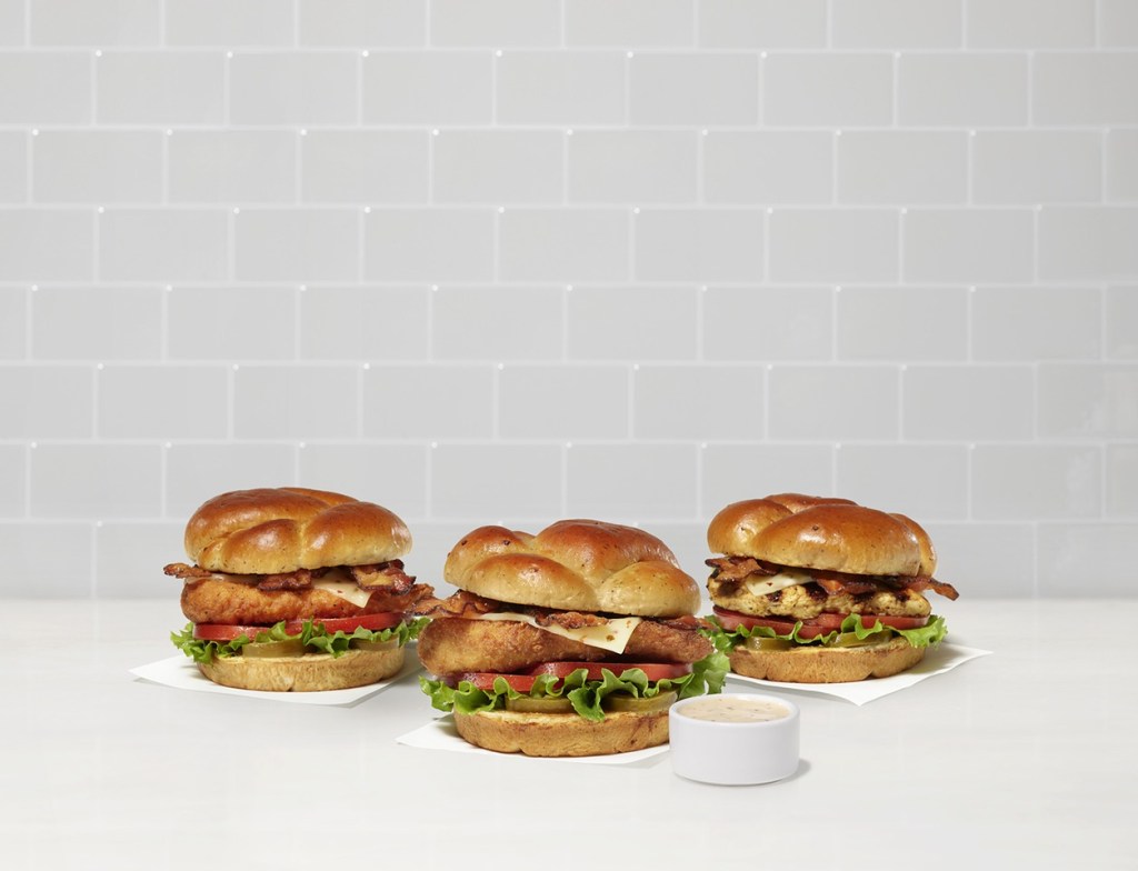 Three versions of the Jalapeño Ranch Club Chicken Sandwich; Original, Spicy and Grilled.