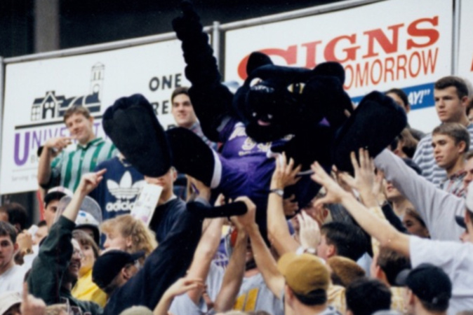 Matt in costume as TC the Panther at the University of Northern Iowa.
