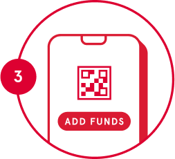3 - Graphic showing a QR code and "ADD FUNDS" button