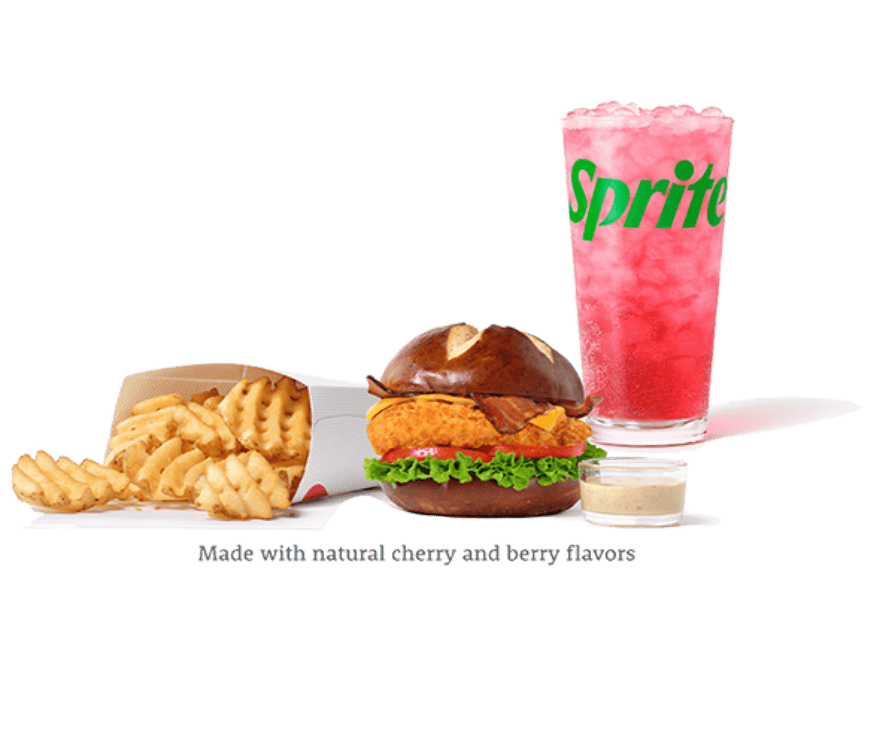 Pretzel Cheddar Club meal with waffle fries & a drink