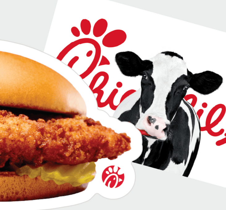 Two Gift Cards: A chicken sandwich design and a cow design.
