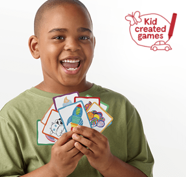 A child holding game cards.