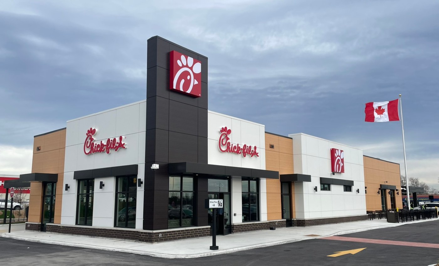 Exterior of a Canadian Chick-fil-A Restaurant.