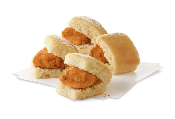 4 Bite-sized Chick-fil-A® Nuggets nestled in mini yeast rolls.