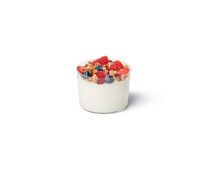 Vanilla bean parfait made with fresh berries and granola.