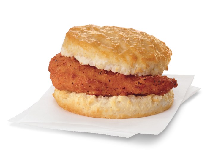 Spicy boneless breast of chicken served on a buttermilk biscuit.