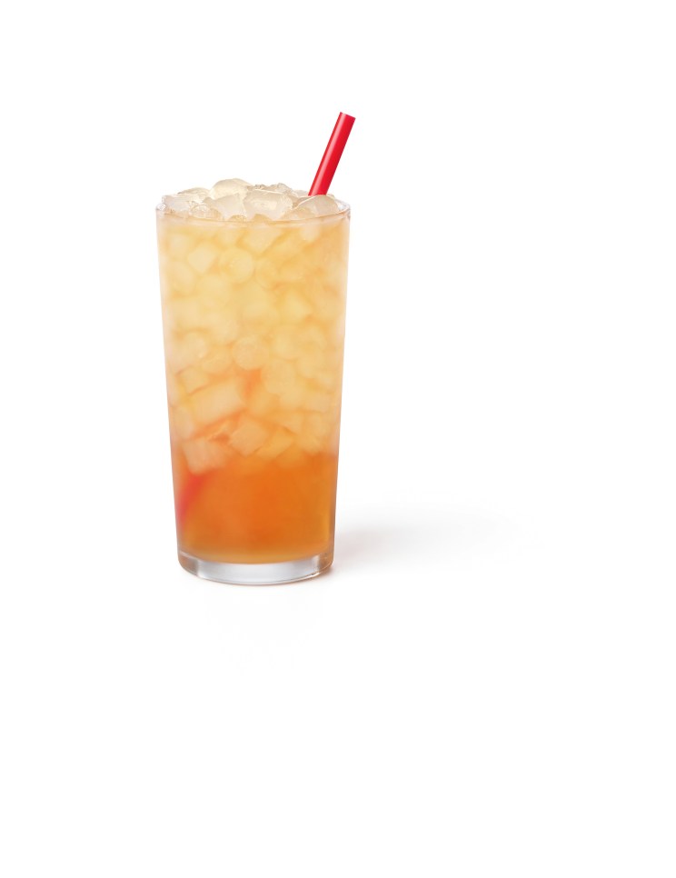 A combination of Chick-fil-A® Lemonade and freshly-brewed Sweetened Iced Tea, in a glass with ice and a red straw.