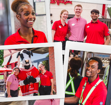 Collage of photos of Team Members, both inside and outside the Restaurant