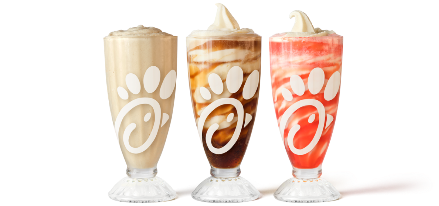 Glasses of Frosted Coca-Cola® Soda, a Coca-Cola® Float and Hi-C® Fruit Punch Float