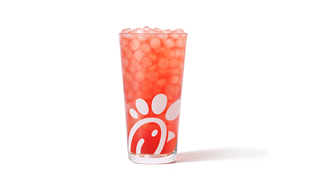 A glass of Strawberry Hibiscus Sunjoy®, made with natural strawberry and hibiscus flavors