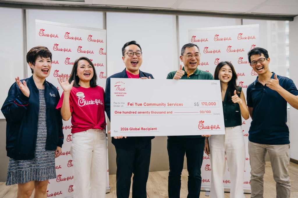 Singapore nonprofit Fei Yue Community Services was named the first Chick-fil-A True Inspiration Awards® grant recipient in Singapore, receiving $170,000 SGD through the program in 2026. The organization supports socially withdrawn youth by connecting them with mental health resources and supportive relationships.