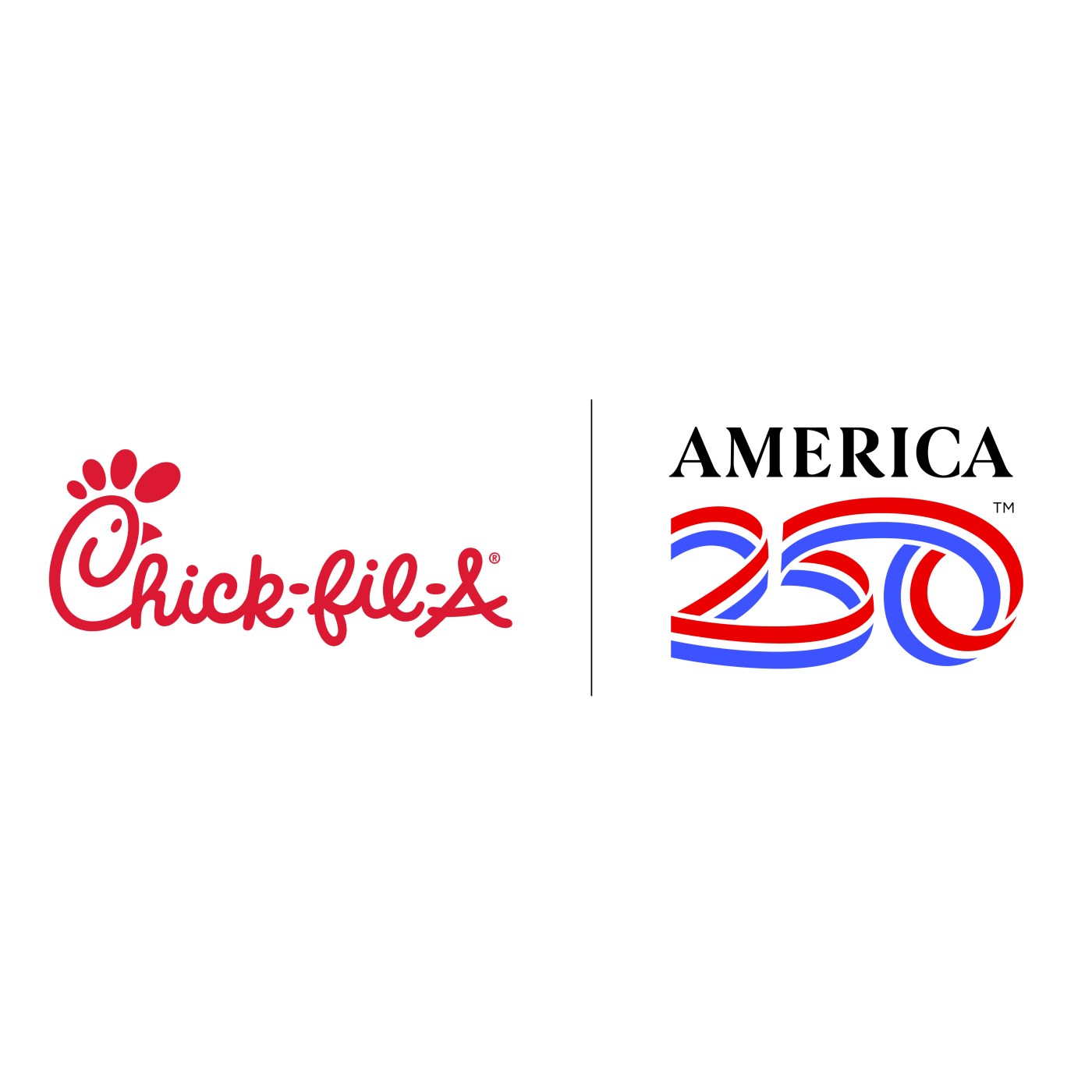 The Chick-fil-A logo alongisde the America250 logo.