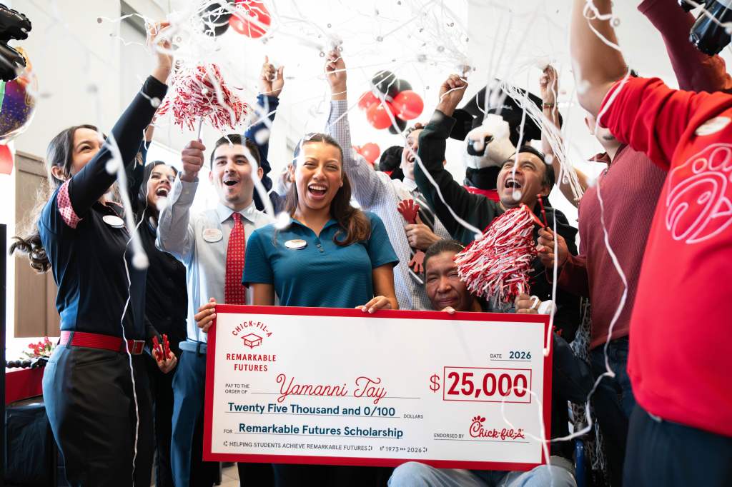 Chick-fil-A Team Member Yamanni Tay celebrating her receiving of the 2026 Remarkable Futures $25K scholarship.