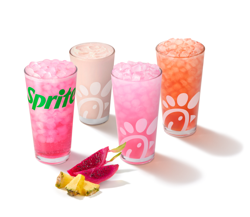 Pineapple Dragonfruit & Sprite®, Frosted Lemonade, Lemonade and Sunjoy® with slices of pineapple and dragonfruit