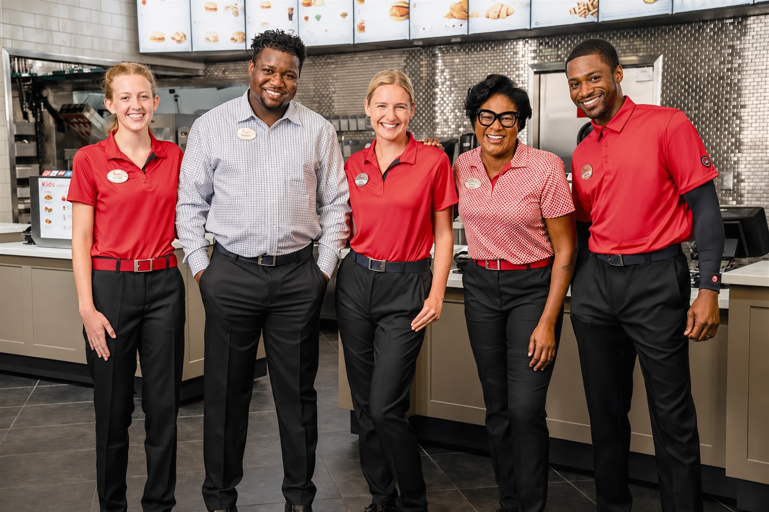 Chick-fil-A Team Members standing in a row.