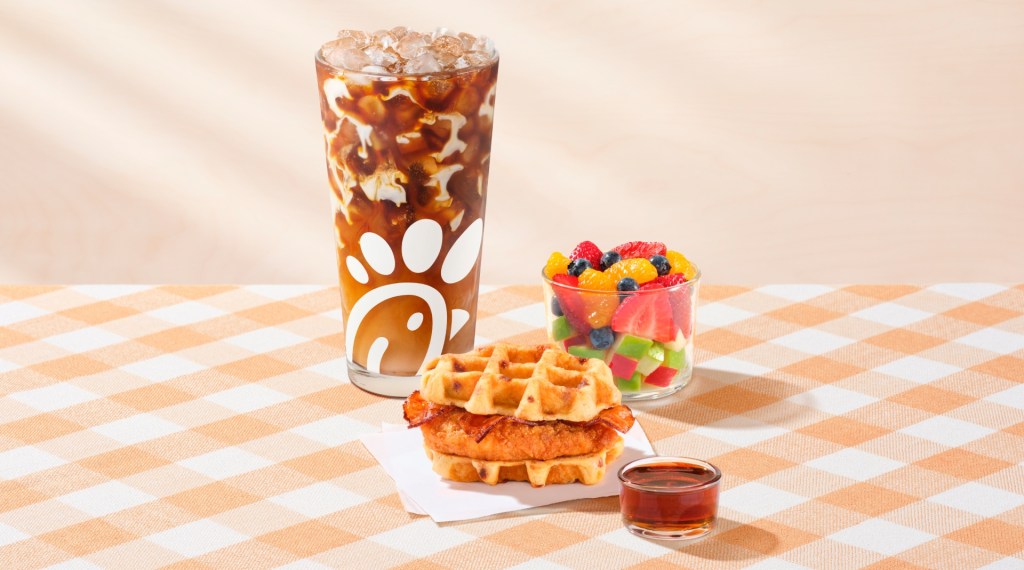 Chick-fil-A Chicken & Waffles breakfast meal.